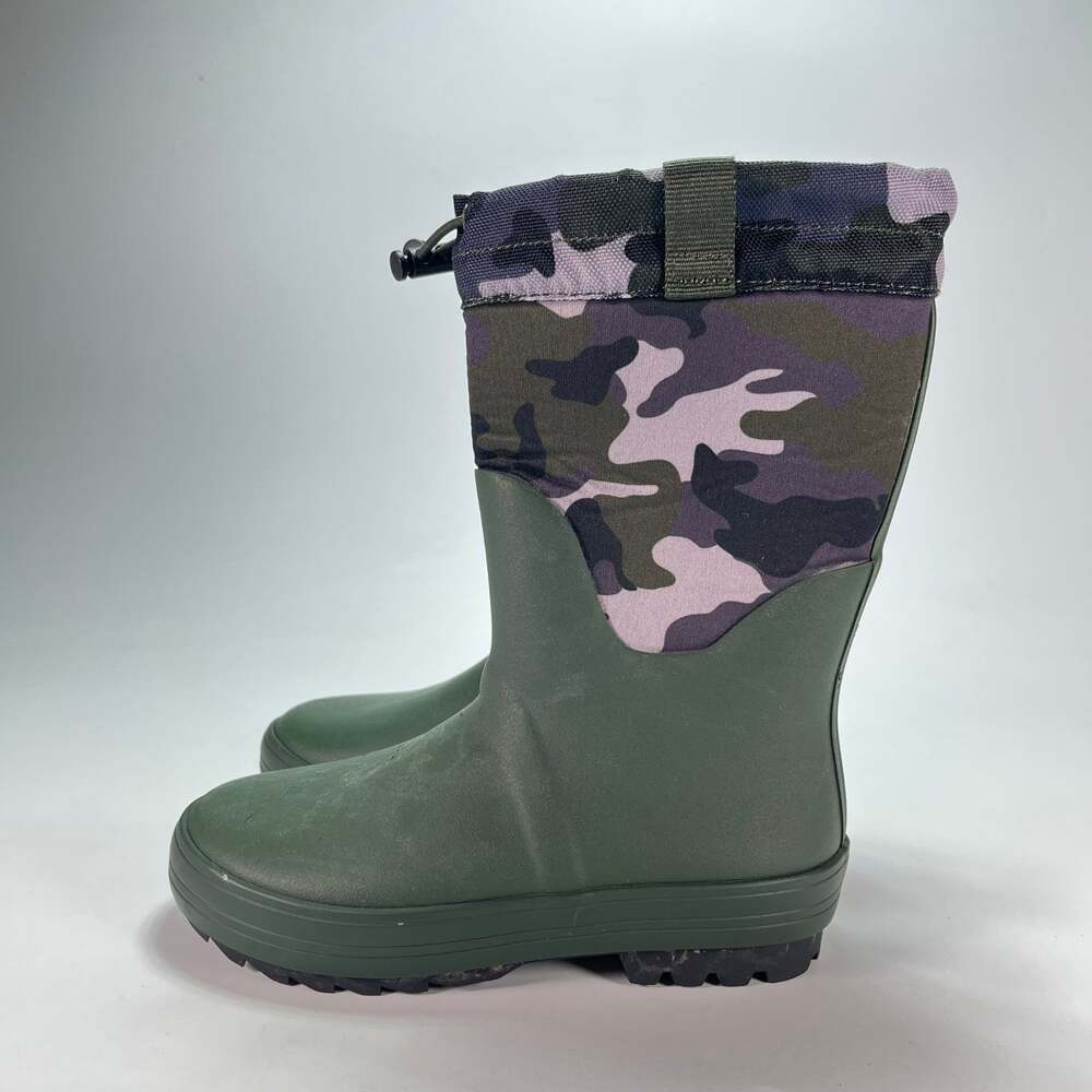 Cat & Jack Camo Rain Boots Green Waterproof Drawstring Snow Mud Youth Size 1